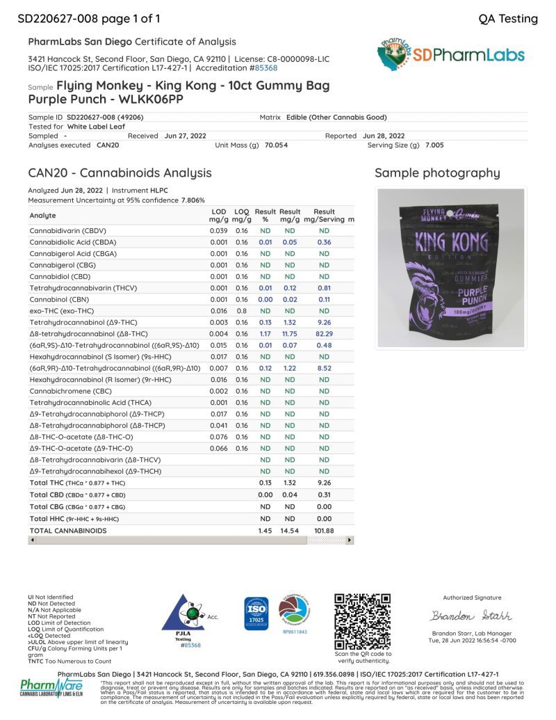 Flying Monkey King Kong 10ct Gummy Bag Purple Punch WLKK06PP 1