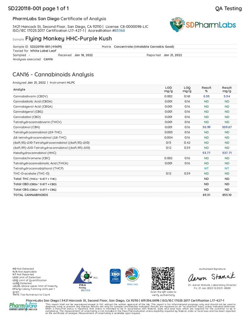 Flying Monkey HHC Lab Reports page 0001